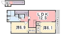 フラン・セーヌ2番館 2LDKの間取図画像