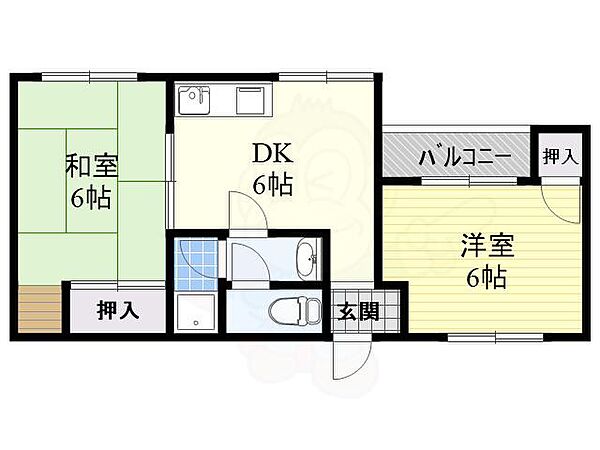 大阪府高槻市登町(賃貸アパート2K・2階・45.00㎡)の写真 その2