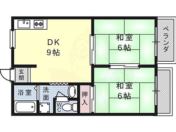 大阪府高槻市大蔵司１丁目(賃貸アパート2DK・1階・48.00㎡)の写真 その2