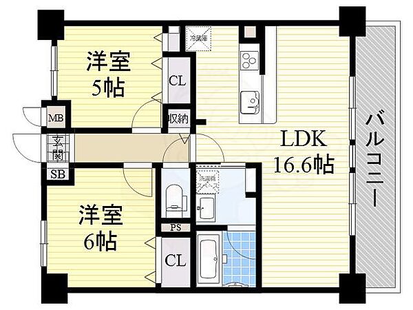 大阪府高槻市上土室６丁目(賃貸マンション2LDK・5階・61.49㎡)の写真 その2