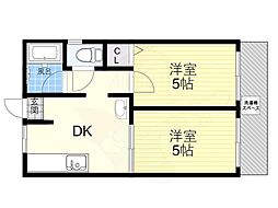藤原ハイツ 2DKの間取図画像