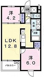 JR東海道・山陽本線 摂津富田駅 バス7分 上土室下車 徒歩2分の賃貸マンション 4階2LDKの間取り