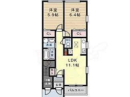 JR東海道・山陽本線 摂津富田駅 徒歩19分の賃貸アパート 1階2LDKの間取り