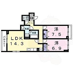 JR東海道・山陽本線 摂津富田駅 徒歩19分の賃貸アパート 3階2LDKの間取り