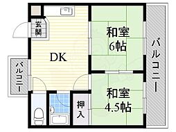 プレアール高槻春日 2DKの間取図画像