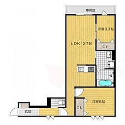 阪急京都本線 大山崎駅 徒歩6分の賃貸アパート 1階2LDKの間取り