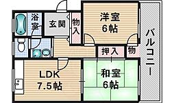 カーサ南茨木A棟 2LDKの間取図画像