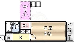 アルデール富田 1Kの間取図画像