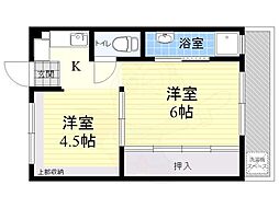 ビレッジハウス服部1号棟 1DKの間取図画像