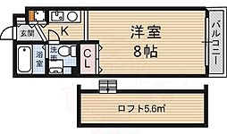 アビタ細川たかつき 1Kの間取図画像