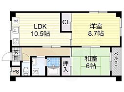 松下マンション 2LDKの間取図画像