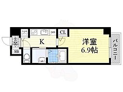サンシティ杭全5 4階1Kの間取り