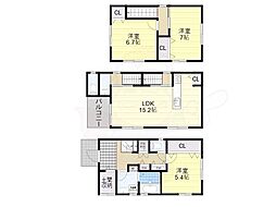 住吉区万代東4丁目貸家 3階3LDKの間取り