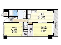 カワデンエミネンスハイツ 2DKの間取図画像