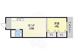 西田辺ハイツ 1LDKの間取図画像