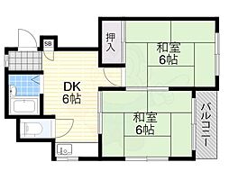 メゾン北田辺 2DKの間取図画像
