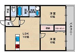 エバーグリーン山ノ内 2LDKの間取図画像