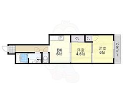 メゾン南桃園 2DKの間取図画像