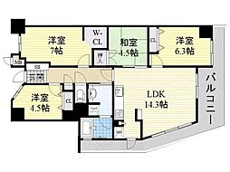 カスタリア阿倍野 4LDKの間取図画像