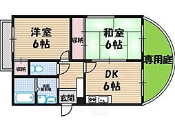 メロディーハイム万代 1LDKの間取図画像