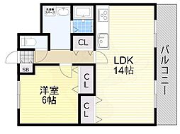 ロイヤルキタノ 1LDKの間取図画像