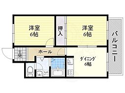 あびこスカイハイツ 2DKの間取図画像