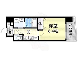 Luxe田辺 1Kの間取図画像