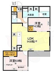 トリシア今川 2LDKの間取図画像