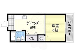 西田辺ハイツ 1DKの間取図画像
