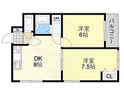 プランドール照ケ丘 2DKの間取図画像