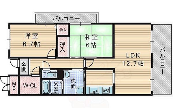 サンシャイン江坂 ｜大阪府吹田市江坂町３丁目(賃貸マンション2LDK・5階・66.16㎡)の写真 その2