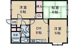 ツインフィールド弐番館 3DKの間取図画像