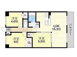 ヴェルデュール千里山西参番館 3LDKの間取図画像