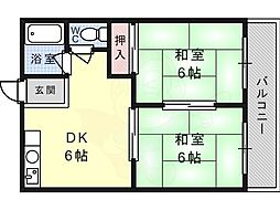 レジデンス西田A棟 2DKの間取図画像