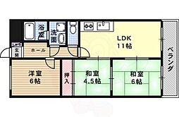バーンフリート赤大路A棟 2階3LDKの間取り