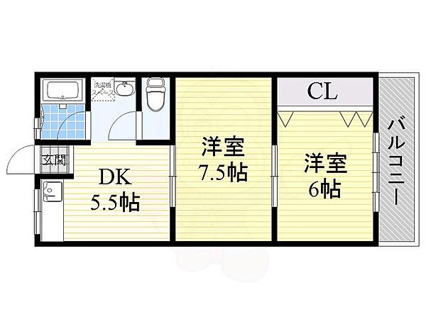 大原マンション ｜大阪府高槻市古曽部町３丁目(賃貸アパート2K・2階・40.00㎡)の写真 その2