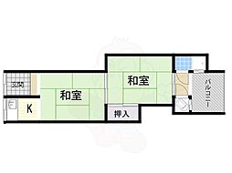 東五百住荘 2Kの間取図画像