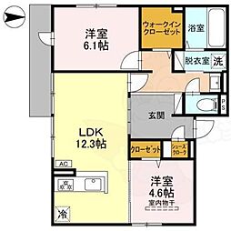 JR東海道・山陽本線 摂津富田駅 徒歩15分の賃貸アパート 1階2LDKの間取り
