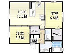 Sirius β棟 1階2LDKの間取り