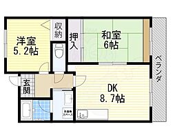 オークハウス 2DKの間取図画像