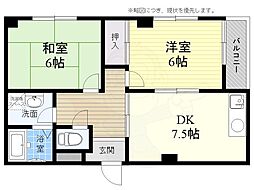 シエテ高槻 2DKの間取図画像