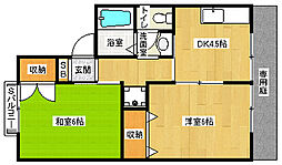 京都市営烏丸線 北大路駅 3.2kmの賃貸アパート 2階2Kの間取り