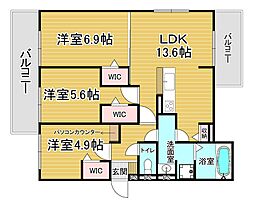 京都市右京区梅津東構口町アパート 3LDKの間取図画像