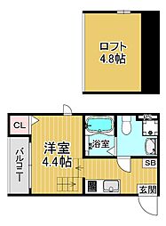 近鉄京都線 十条駅 徒歩11分の賃貸アパート 2階1Kの間取り