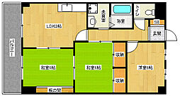 阪急嵐山線 上桂駅 徒歩16分の賃貸マンション 3階3DKの間取り