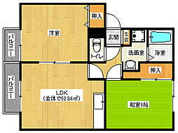 京都市営烏丸線 北大路駅 3.2kmの賃貸アパート 2階2DKの間取り