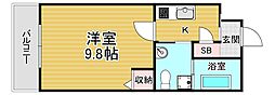 京都地下鉄東西線 二条駅 徒歩6分の賃貸マンション 4階1Kの間取り