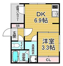 京都地下鉄東西線 東野駅 徒歩7分の賃貸アパート 3階1DKの間取り