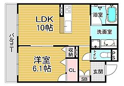 JR東海道・山陽本線 山科駅 徒歩13分の賃貸マンション 3階1LDKの間取り