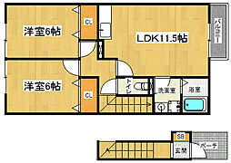 JR湖西線 比叡山坂本駅 徒歩6分の賃貸アパート 2階2LDKの間取り